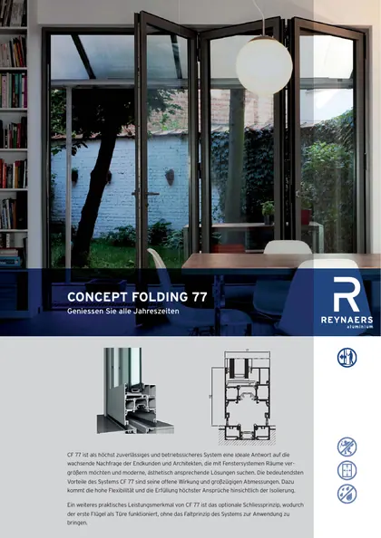 Titelseite der deutschen Reynaers ConceptFolding 77 Produktbroschüre