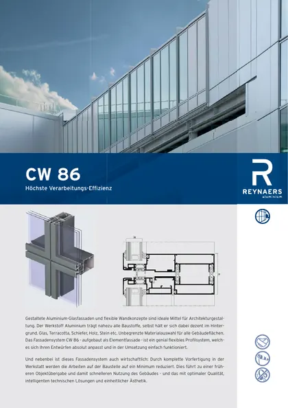 Titelseite der deutschen Reynaers ConceptWall 86 Produktbroschüre