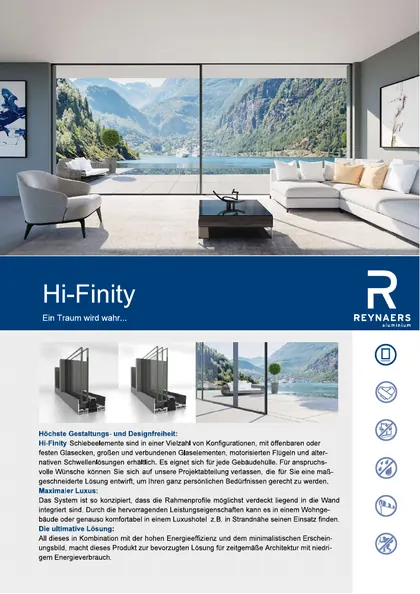 Titelseite der deutschen Reynaers HiFinity Produktbroschüre