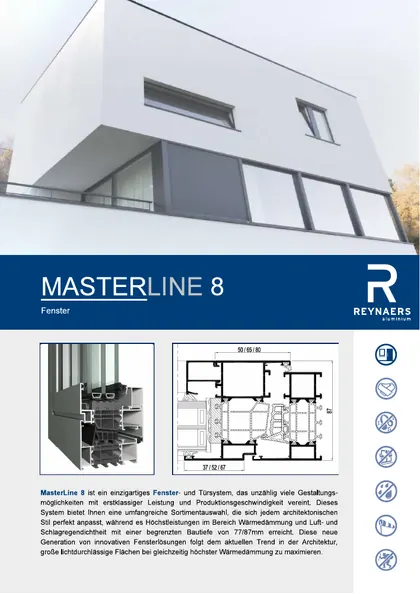Titelseite der deutschen Reynaers MasterLine 8 Fenster Produktbroschüre