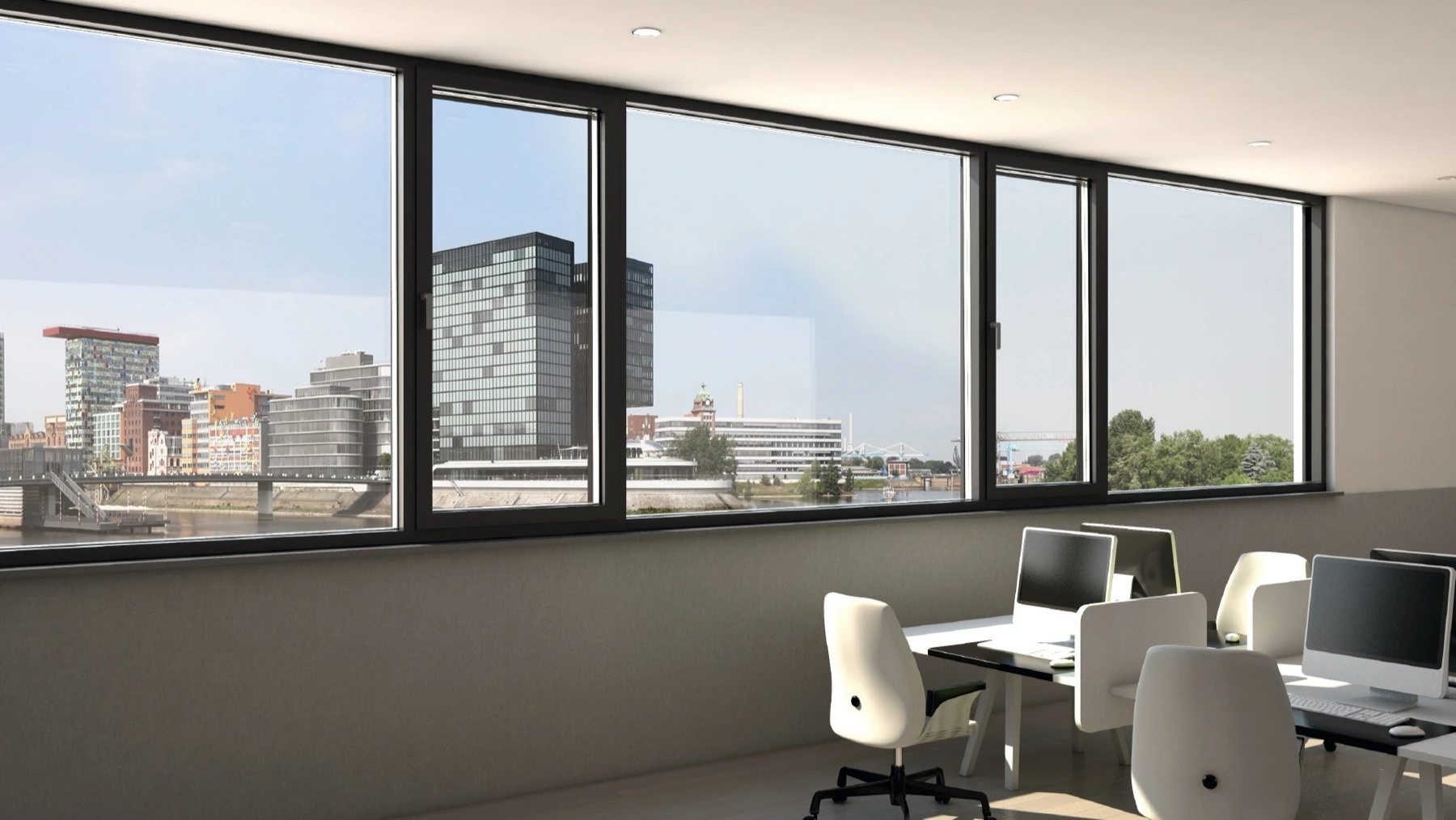 Detail eines Aluminium-Fensters mit Isolierglas